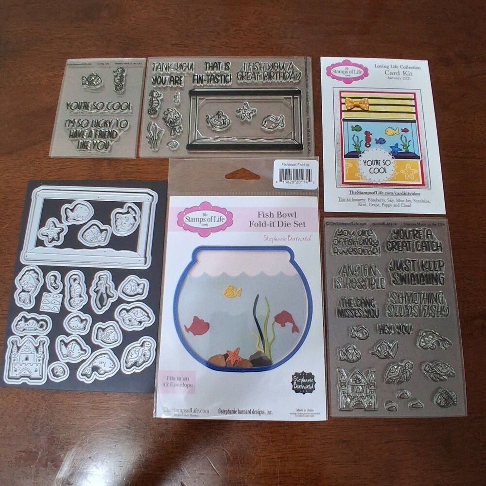 Stamps of Life Fish Tank Fish Bowl Bundle 3 Stamp Sets & Coordinating Dies